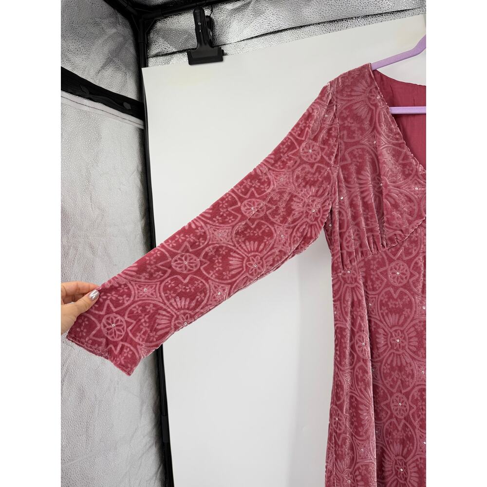 Boden Womens Silk Midi Dress Size 18 Burnout Velvet Dusty Pink Long Sleeve Fairy - Picture 8 of 16